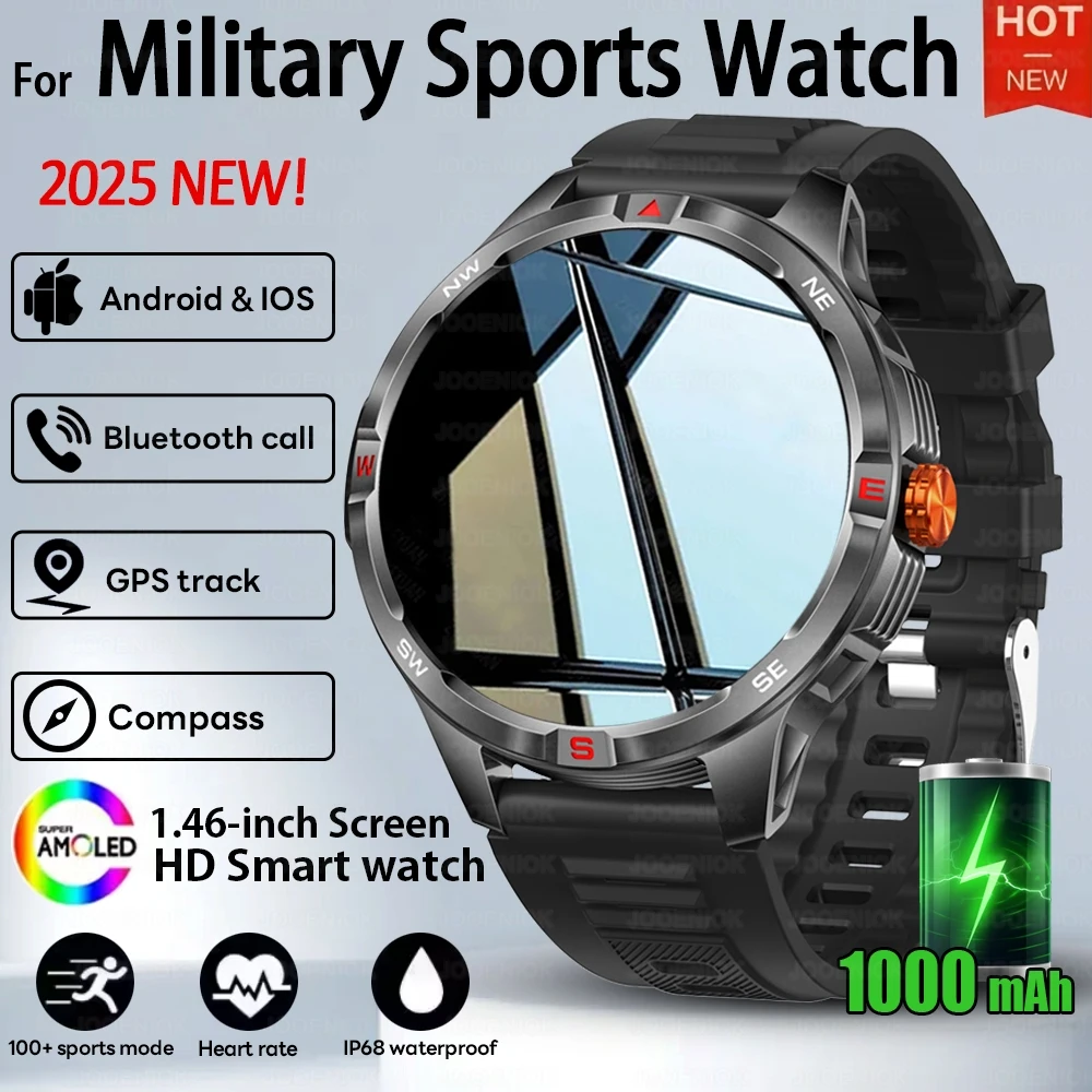 

Military Outdoor Smart Watch Men 1000mAh Ultra-High Capacity Battery Compass Fitness IP68 Waterproof Bluetooth Call Smartwatch