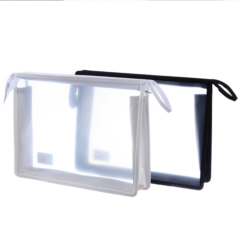 A4 Transparent Twill Zipper Bag Black White Color PP Material Student Office Supplies