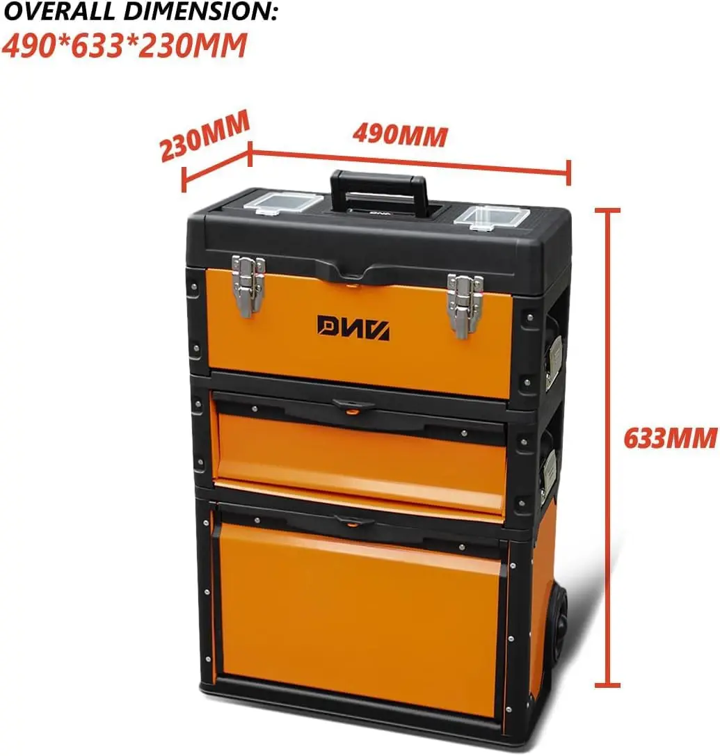 633mm X 490mm X 230mm 3-Tier Stackable Separate Hand Case Tool Boxes Trolley Set Orange (TOOLS-10004)