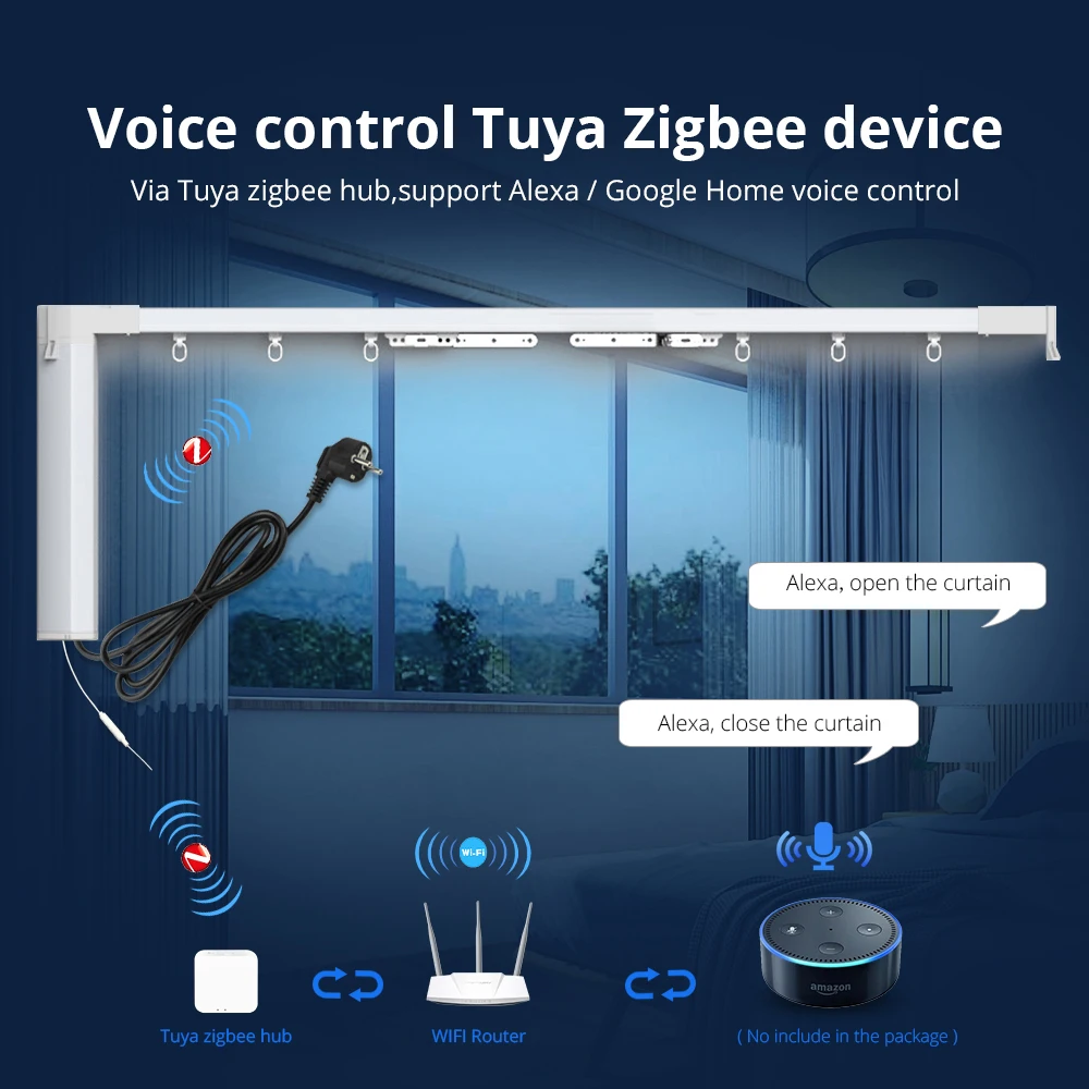 Zemismart wifi Smart Curtain Track Work with Tuya Alexa Google Home Assistant Electric Curtains