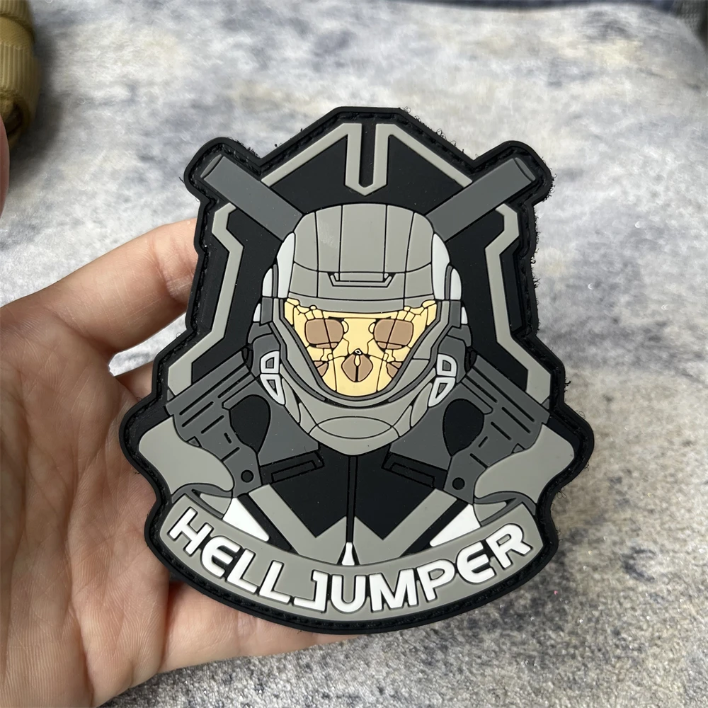 

"HELL JUMPER" Tactical Skull Patch Military Morale Badge PVC Hook and Loop Patches for Clothing Backpack Decoration Sticker