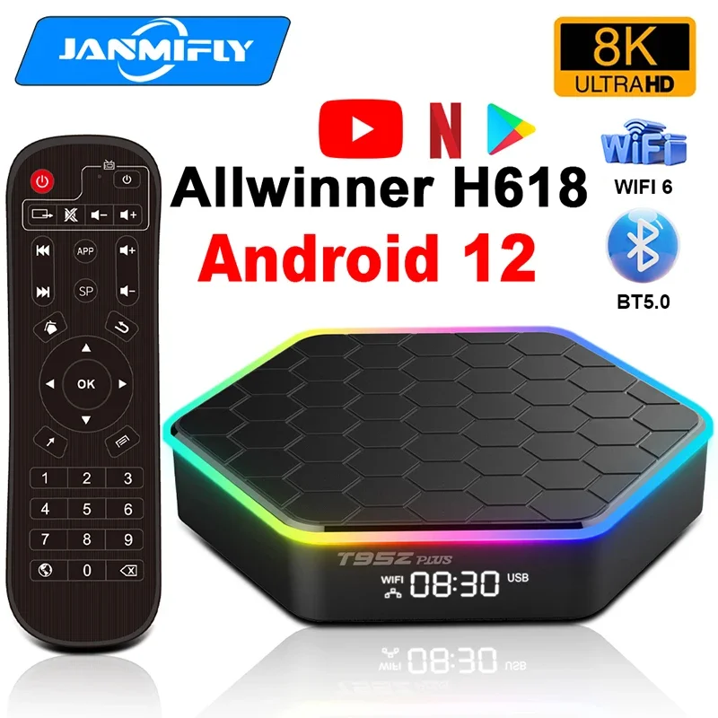 T95Z plus Smart TV Box Android 12 8K Ultra HD Media Player WiFi6 BT 5.0 Allwinner H618 Multilanguage Set Top Box يدعم Google