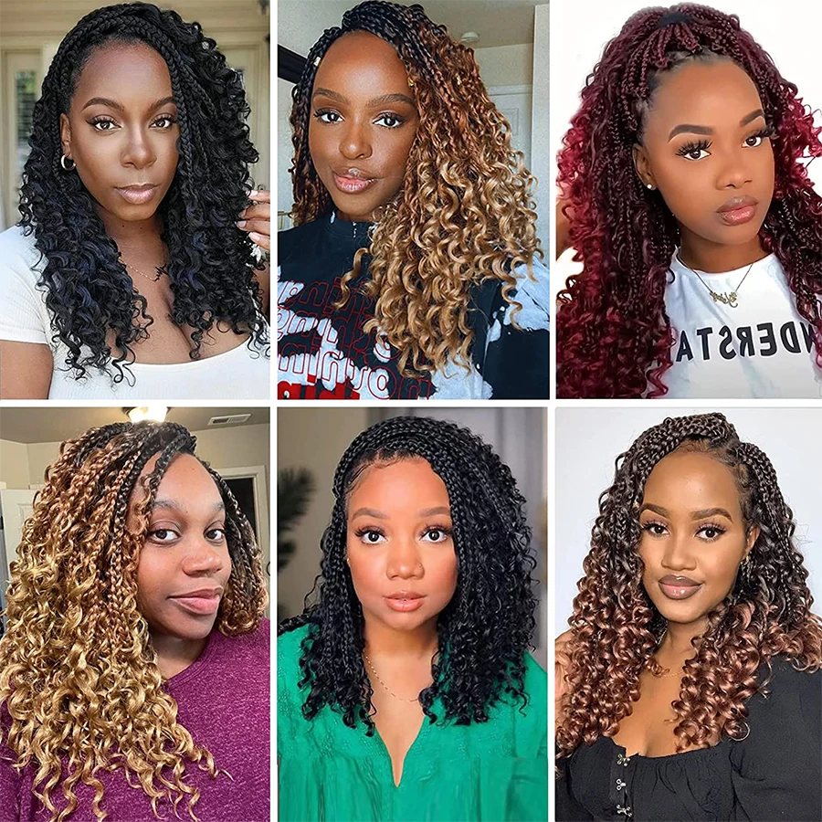 Alitomo Bohomian Hippie Box Braids Crochet Hair for Women 3X Synthetic Goddess Box Braids Pre Looped With Curly Ends 14/18Inch