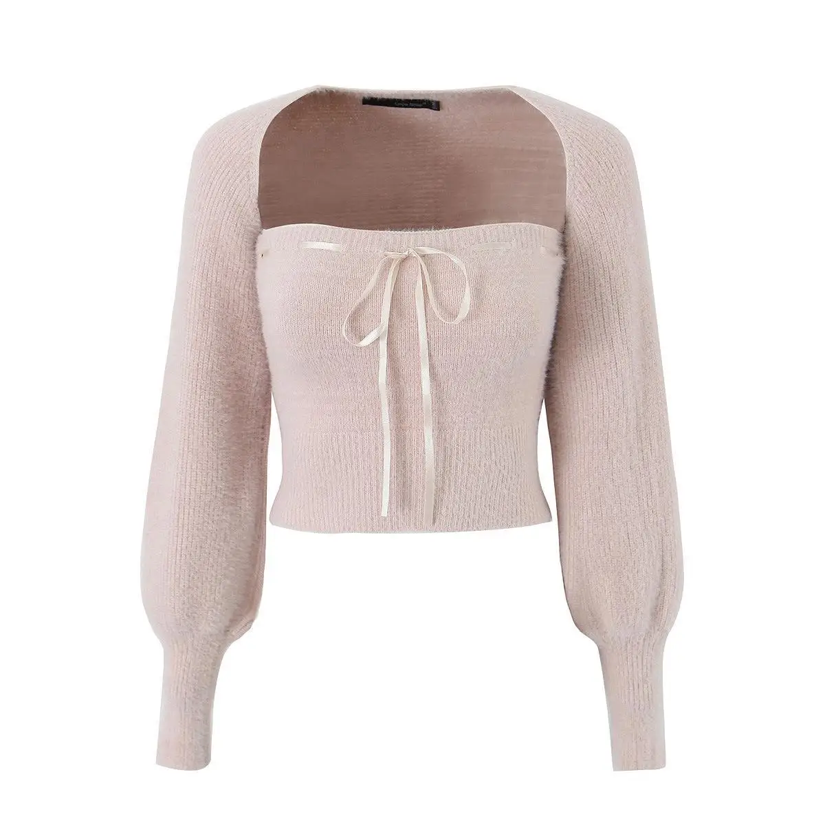 Women 2pcs Not Your Rose Soft EFFY BOLERO Set Beige Black Pink Ribbon Tube Top  Cardigan