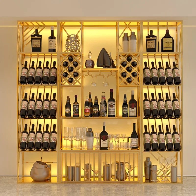 

Custom Wrought Iron Wine Rack Display Rack Winery Multilayer Floor-mounted Wine Cabinet Luminous Red and White Wine Display Rack