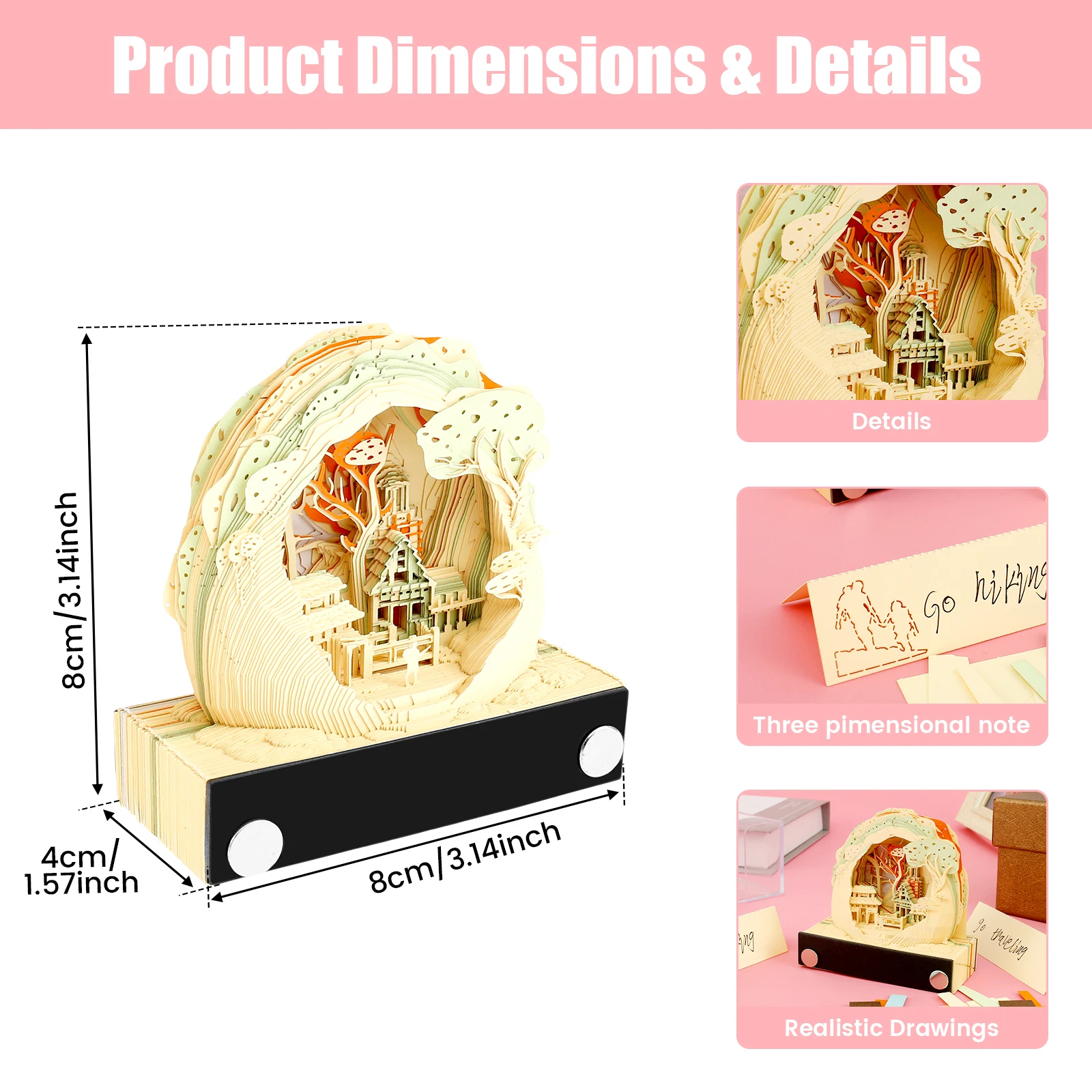 3D Memo Pad com Pen Holder, Floresta Criativa, Capa Acrílica, Rasgar-Away Arte 3D, Presente de Papel DIY