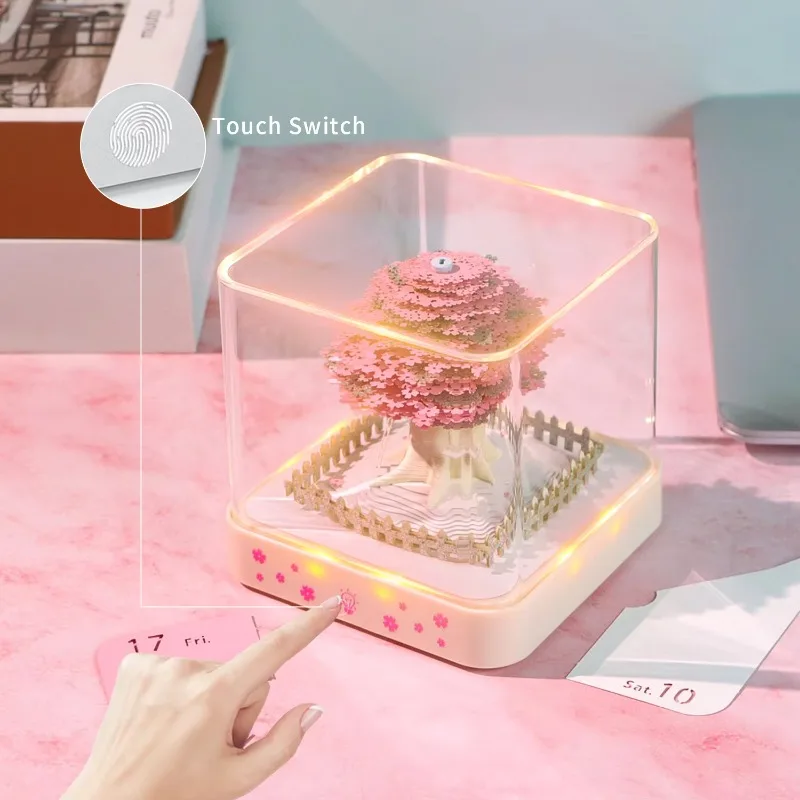 Cherry Blossom Tree Panoramic 3D Model Notepad, Creative Luminous Desktop Decoration Sticky Note Calendar 2026