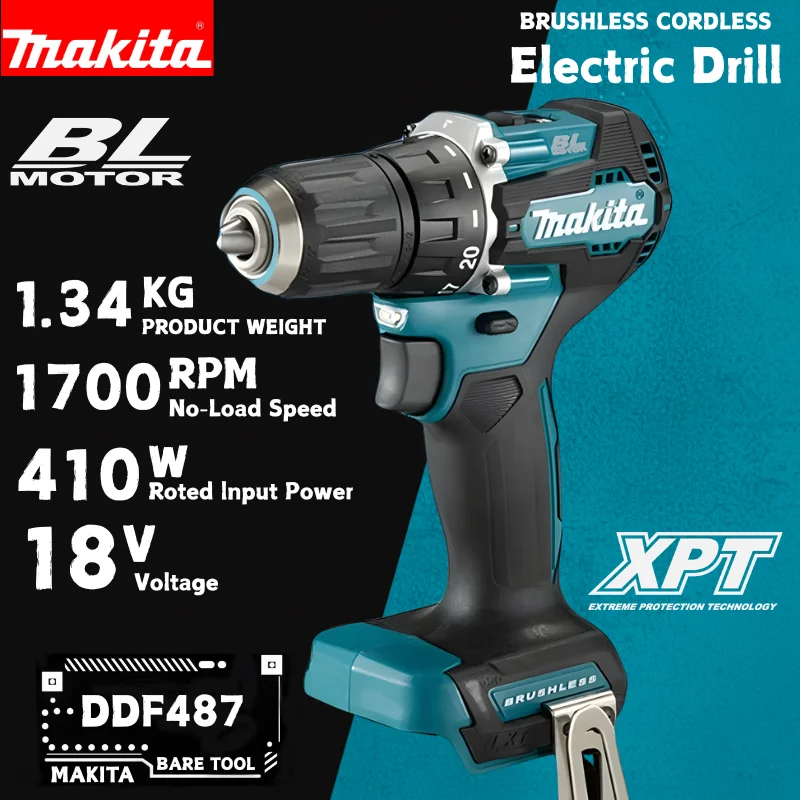 Makita DDF487 Cordless Driver Drill 18V Brushless Electric Impact Screwdriver Rechargeable Power Tool Makita 18V Tools.