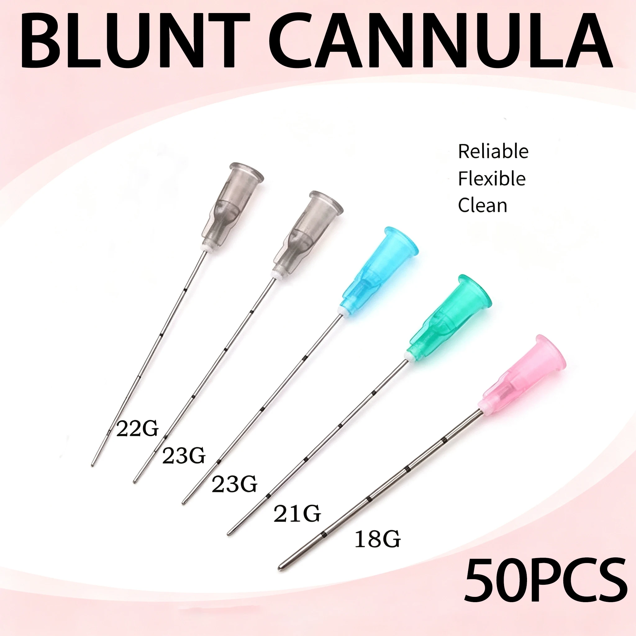 50/100Pcs  Disposable Sterile  blunt-tip Cannula Needle Micro Cannula 22g 23g 25g 38mm 50mm 70mm Beauty Tools