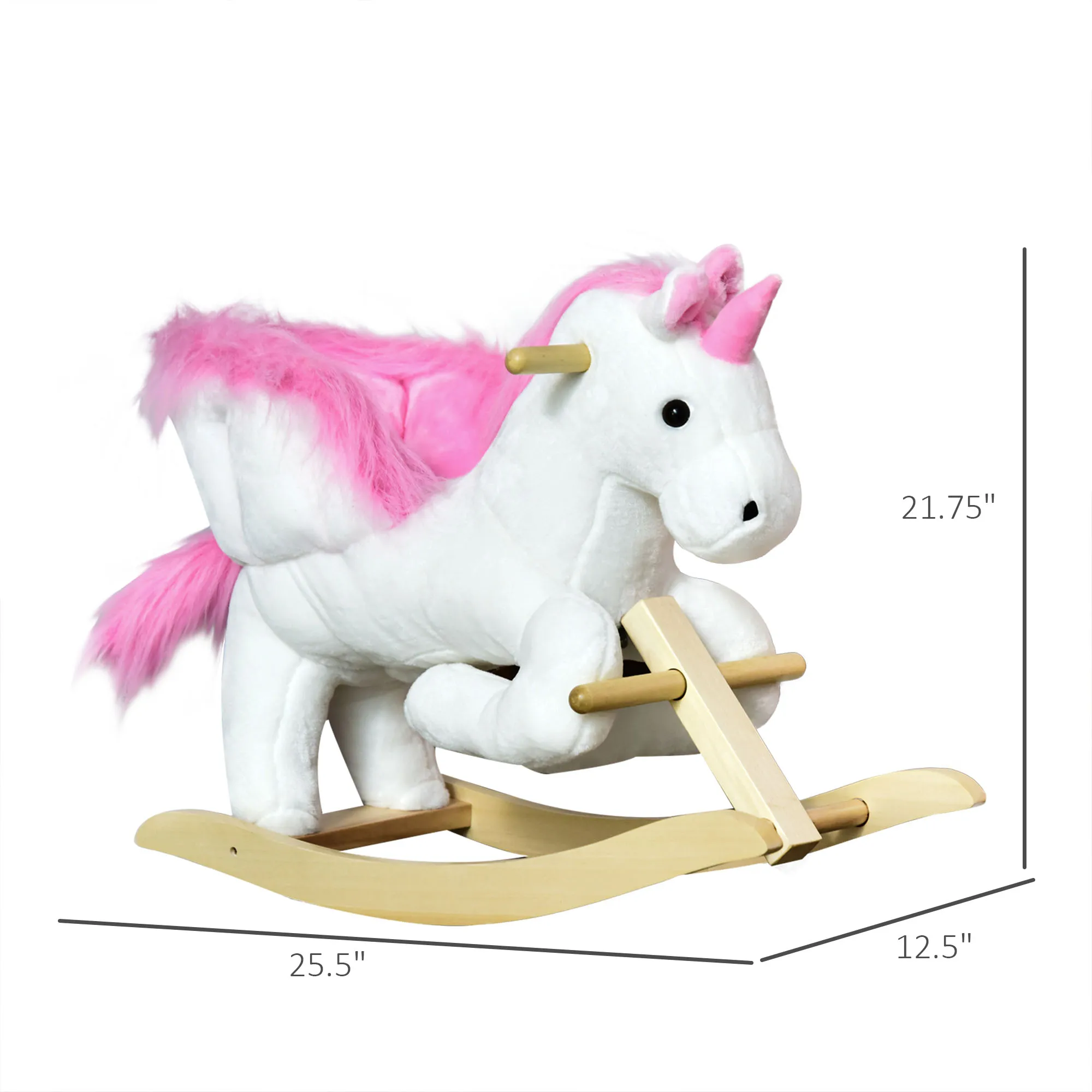 

Plush Unicorn Rocking Horse with Lullaby Music 110LBS Capacity Pink White Wood Base for Toddlers 18 to 36 Months