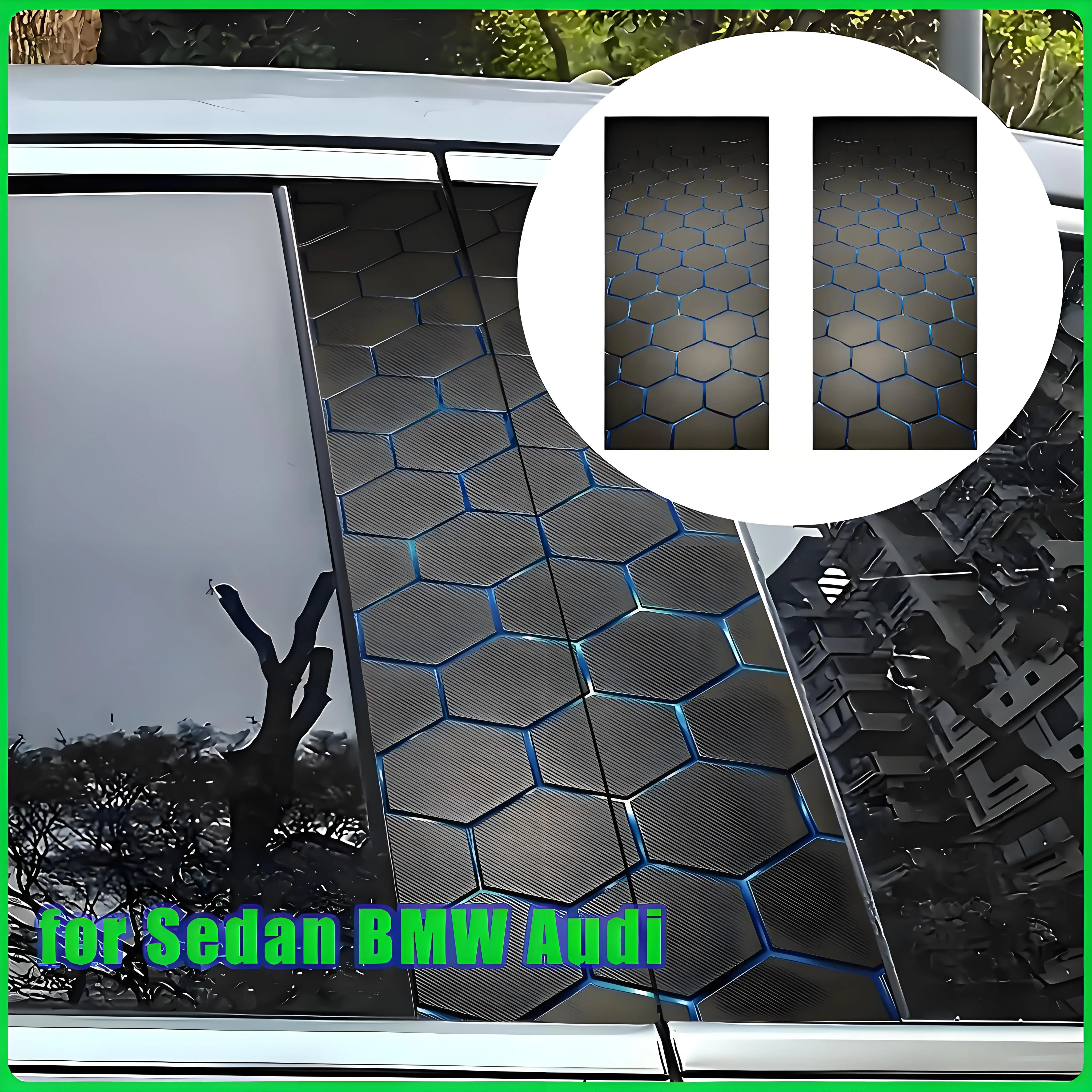 

2 шт. синие геометрические шестигранные наклейки на заднюю стойку автомобиля, устойчивые к царапинам виниловые наклейки для седана BMW Audi-наклейки на боковую стойку автомобиля