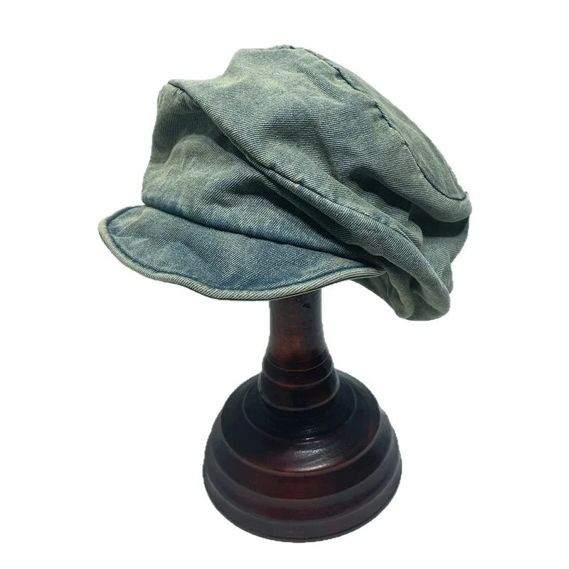 Washed Denim Beret for Women Spring/Summer Vintage Bohemian Artist Octagonal Cap Fashionable Casual Newsboy Cap