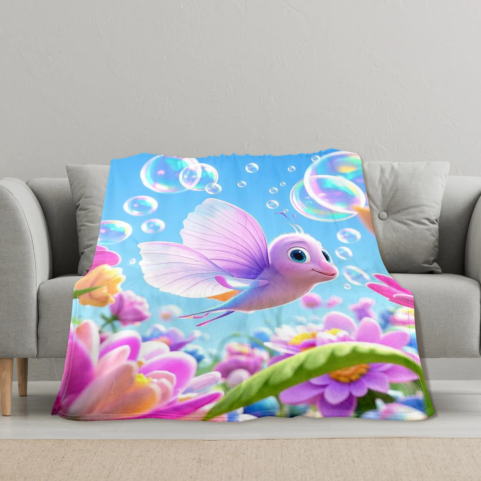Couverture de fleur de bulle de papillon de mer rose pour thèmes amusants fantaisistes et vibrations mignonnes ludiques dans le Style de conception de décoration intérieure