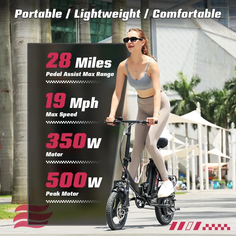 S14 Electric Bike for Adults,Max 19MPH Speed & 28 Miles Range, 500W Peak Motor, Shock Absorbers Electric Bicycle, Foldable ebike