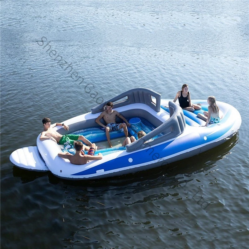 New Inflatable Boat 6 People Inflatable Floating Island, Sea Party Inflatable Yacht, Thickened PVC Rafting Boat