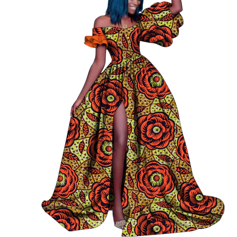 Ankara Fashion African Clothes for Women Print Maxi abiti lunghi per le donne Dashiki Party Wear Split eleganti abiti da donna WY4984