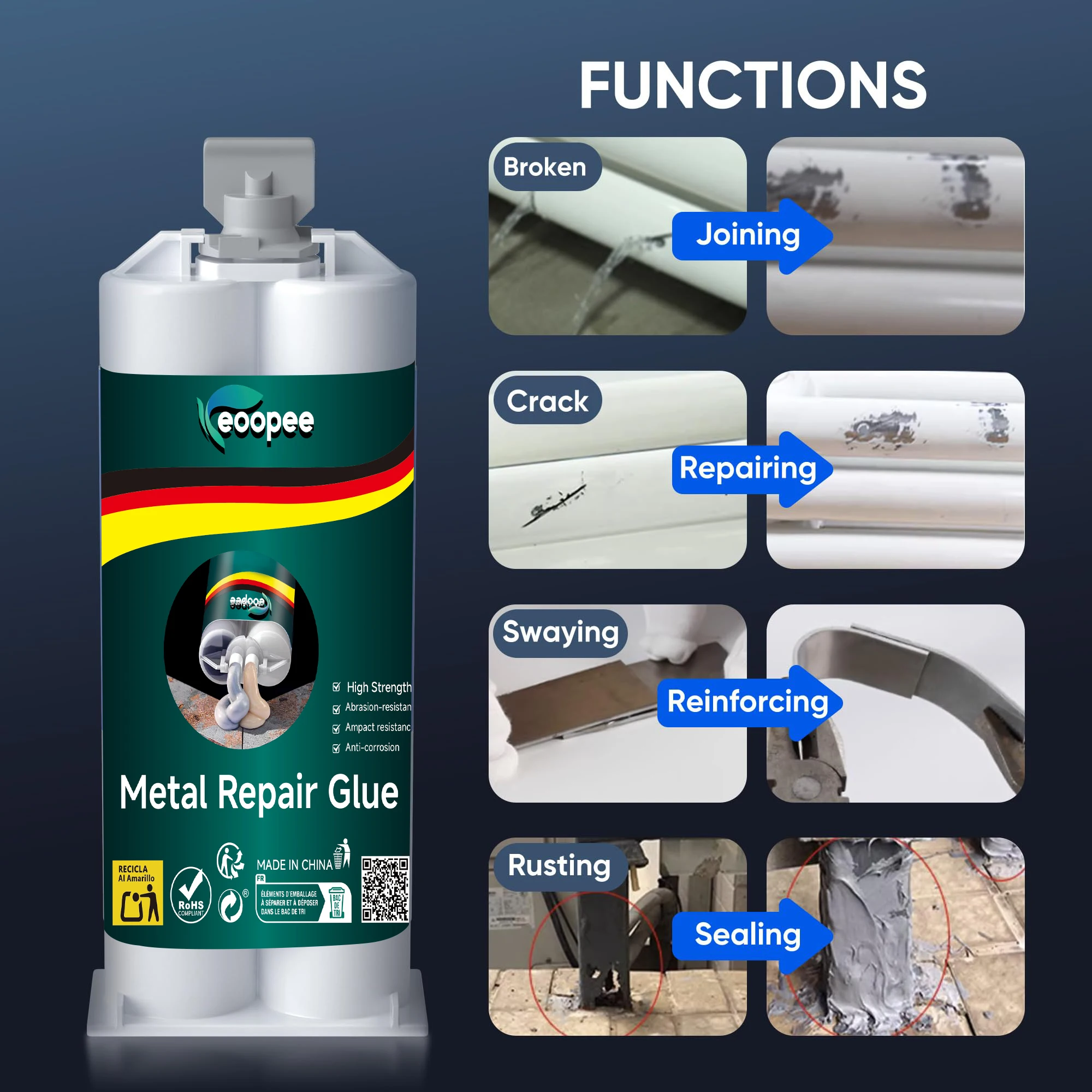 Strong AB Casting Adhesive - High Temperature Resistant Metal & Plastic Repair Glue, Industrial Strength Epoxy for Casting, Weld