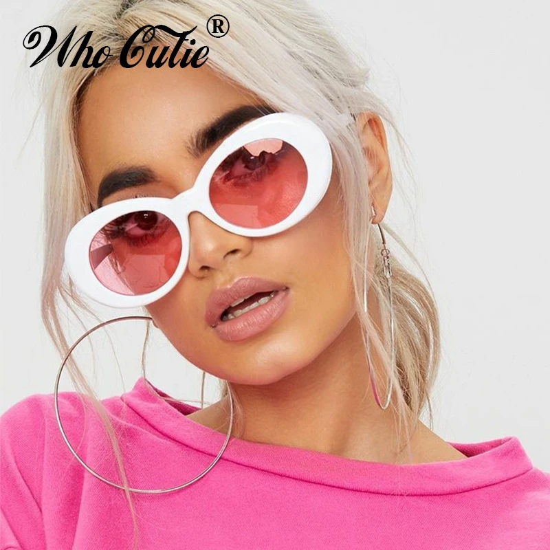 WHO CUTIE New 2025 Vintage Small Oval Sunglasses Men Women Brand Designer 90S Retro White Leopard Frame Shades Sun Glasses OM524