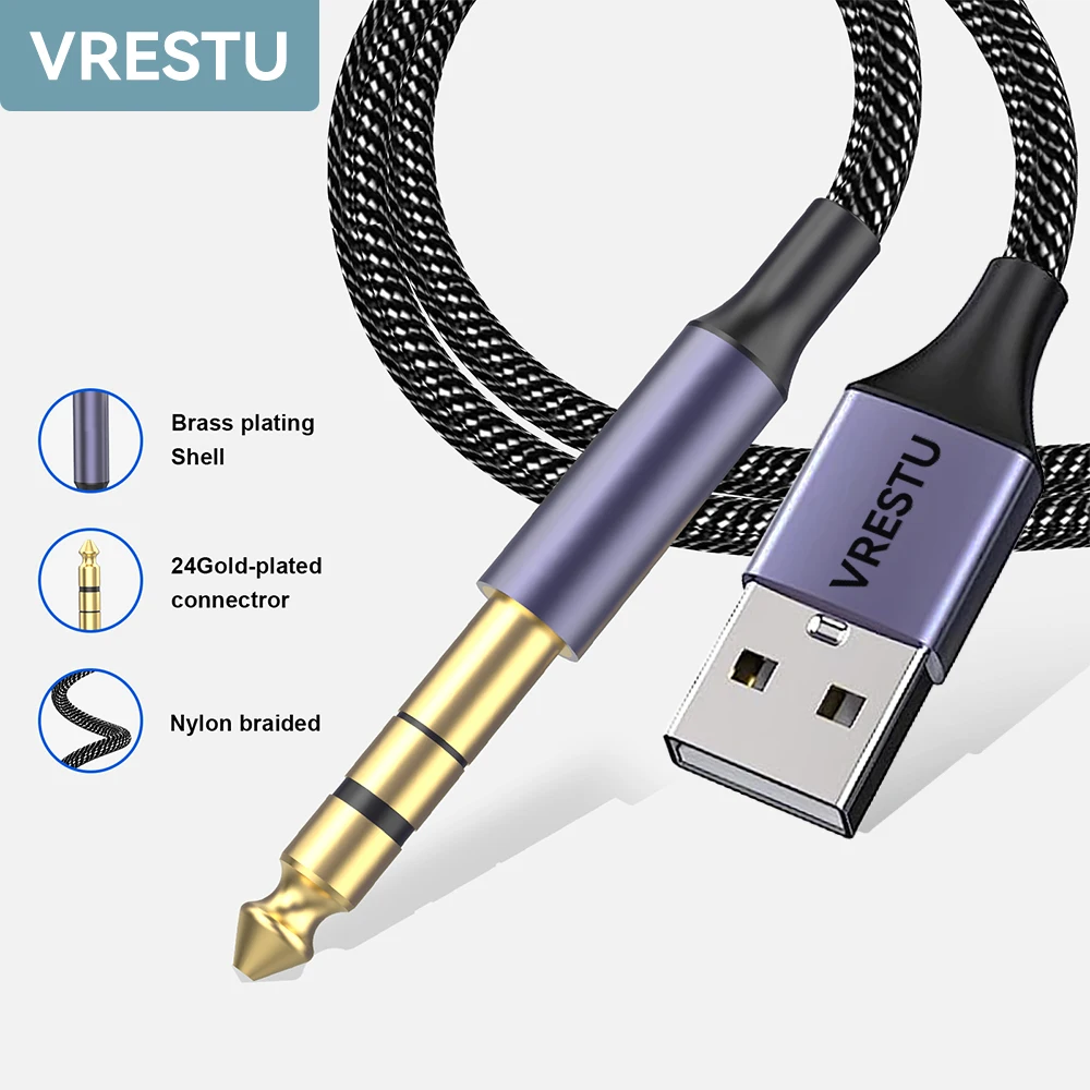 USB to 6.5 1/4 Male TRS Audio Stereo Cable USB to 6.35 mm Jack Audio Adapter for Laptop Record Amplifier Speaker Mixer Guitar 3m