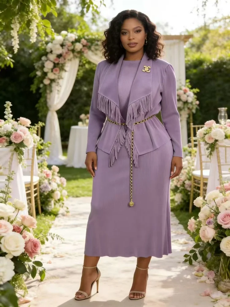 Miyake-Conjunto plisado de moda para mujer, cárdigan elegante con solapa nueva, chaqueta y vestido interior, conjuntos de dos piezas, otoño 2025