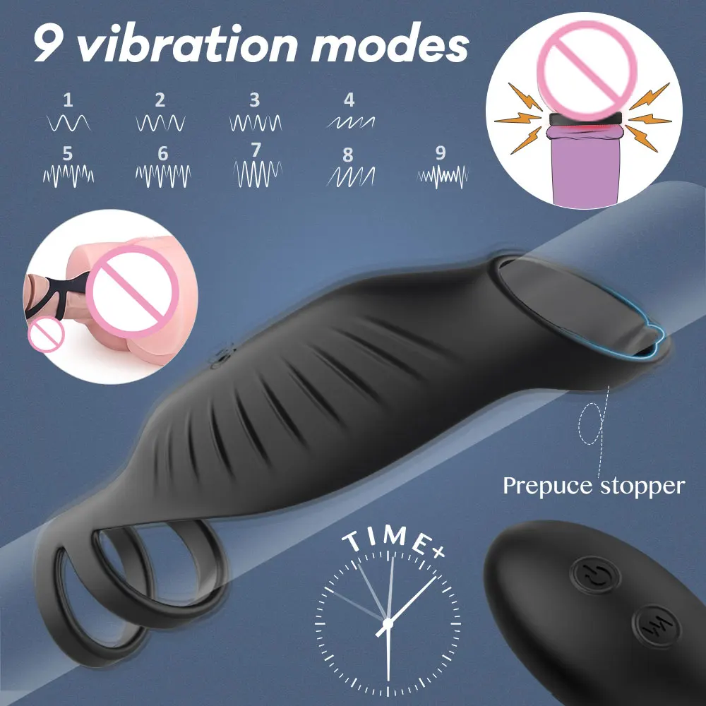 HESEKS Male Remote Vibrating Cock Silicone Sleeve Ring Delay Ejaculation Penis Enlargement Sex Toys For Men Testicle Vibrator