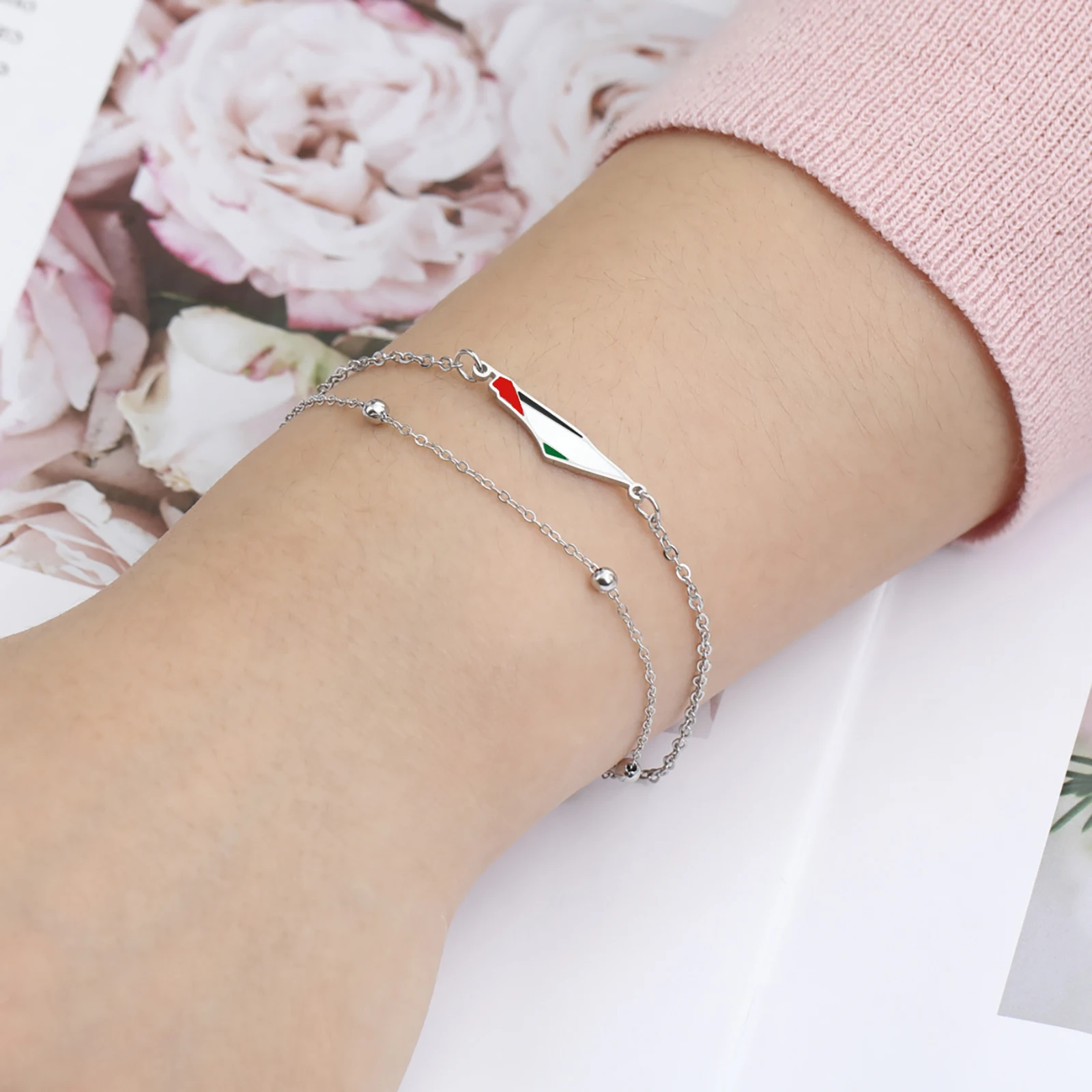 Skyrim Palestine Map Charm Bracelet Stainless Steel Women's Bracelet Men's Rural Geography Jewelry Gift Wholesale image 5