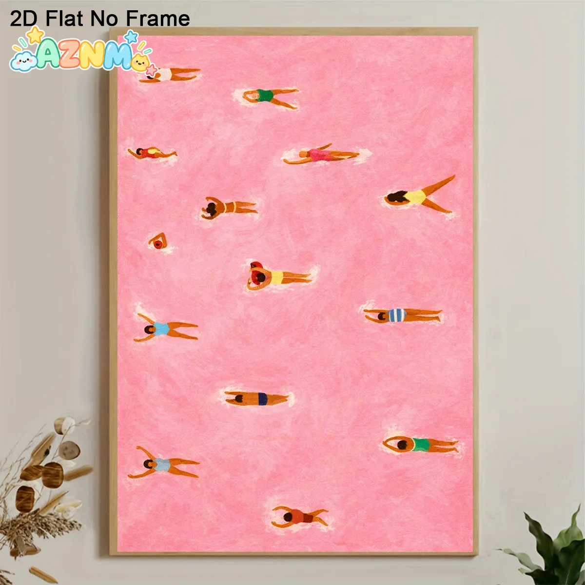 2D Flat, 2D Flat, 1pc 2D Flat Frameless Canvas Poster | Abstract Aerial View Of People Swimming On Pink Water, Summer Vacatio