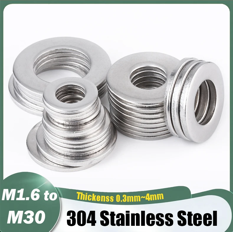 304 Stainless Steel Gasket Ultra-thin Metal Screw Flat Washer Standard Increase Thickened Meson Washer M1.6 M2 M3 M5 M6 M8~ M30