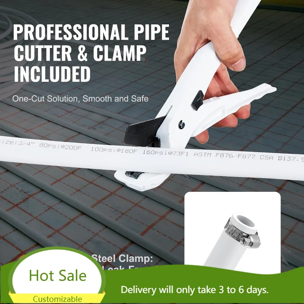 PEX Pipe 3/4 Inch 500FT Non-Oxygen Barrier Flexible Tubing for Potable Water Hot/Cold with Free Cutter & Clamps
