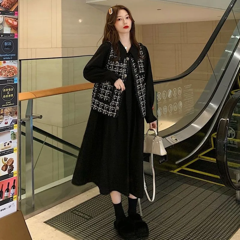 

Spring New plus Size Loose Slimming Long Sleeve Dress Two Piece Set Small Fragrance Style for Women over 300 Pounds