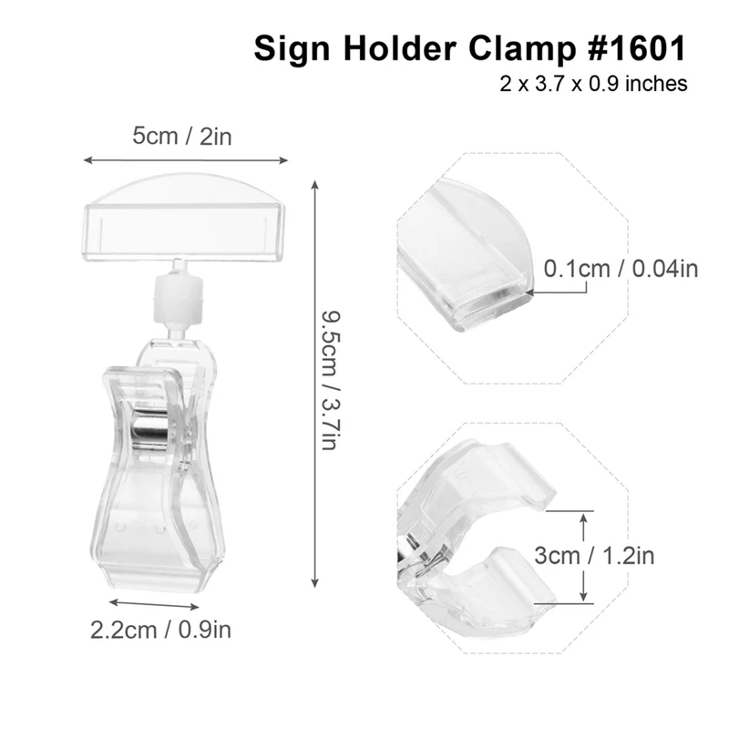50 PCS ,Sign Holder Clamp Clear, Price Sign Clip Rotatable Food Signs Holder Stand, Double Display Tag Clips-A21I