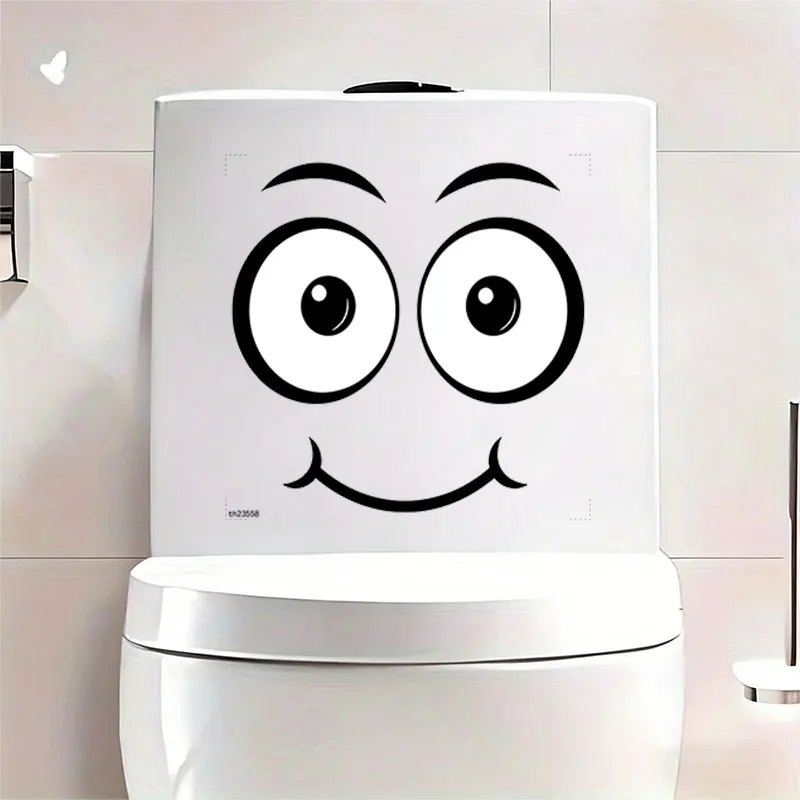1Pc Fun and Creative Emoticon Toilet Wall Sticker, Featuring Cute Big-Eyed Black and White Sweet Smiley Face Design, Suitable for Toilet Seats, Bathroom Glass, Washbasins, Refrigerators, Furniture, Desks, Cabinets, Doors and Windows, and Wall Decals. Fun and Attractive Stickers That Are Practical and Easy to Use, Creating a Warm and Fun Space. a Creative and Thoughtful Gift for Family, Friends, and Loved Ones