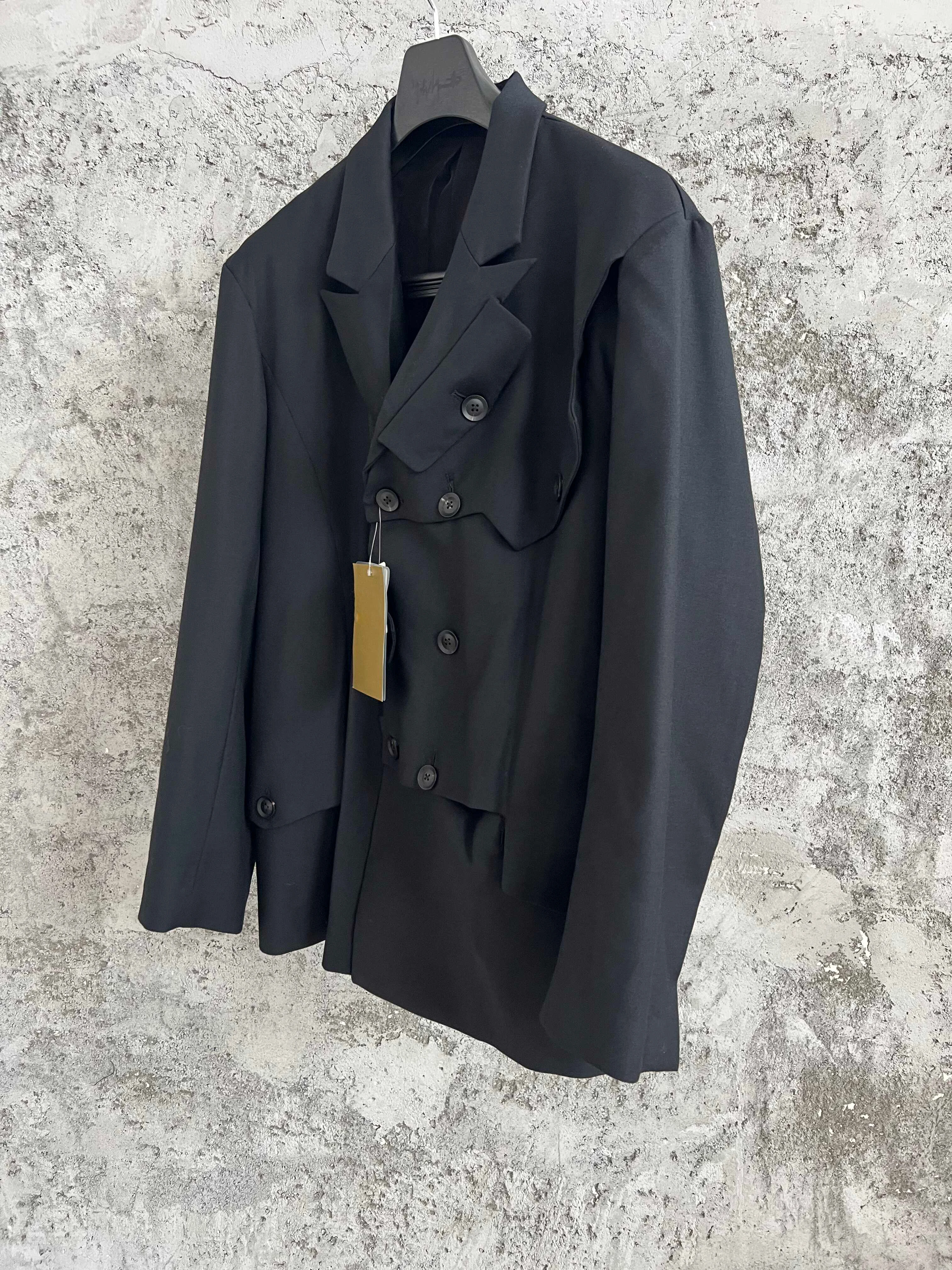 TOP-YAMAMOTO Deconstructed multi-button fine-spun pure wool casual suit black jacket