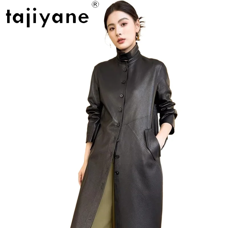 TAJIYANE ヤギ革レザージャケット女性ロングカジュアルトレンチコート本革ジャケット 2026 秋女性服 дубленка женская