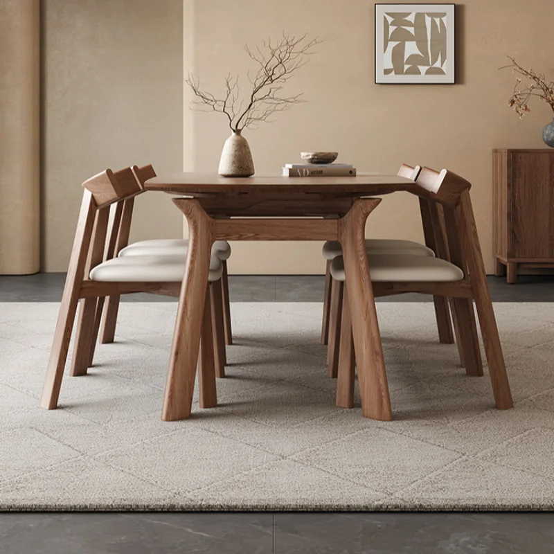 All solid wood telescopic dining table living room for home ash wood round foldable dining table