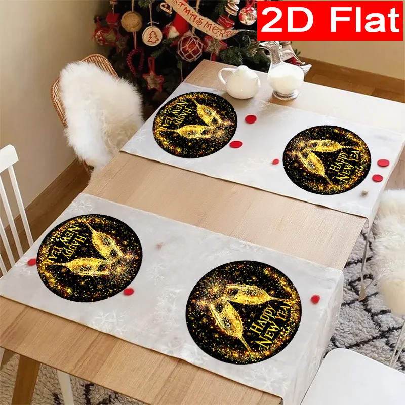 VIKAMA 4/6/8/10pcs New Year Themed Circular Placemats, Light Luxury Kitchen Restaurant, Party Dining Table Holiday Decoration