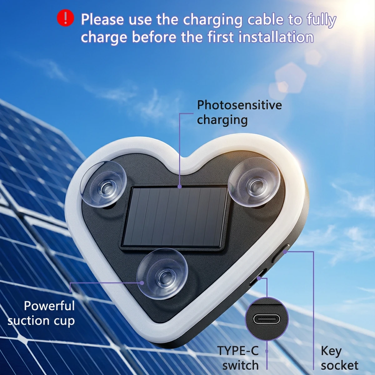 Car Solar LED Heart-shaped Light Car Window Neon Lamp USB Charging Car Window LED Peach Heart Atmosphere Lamp for Interior Decor