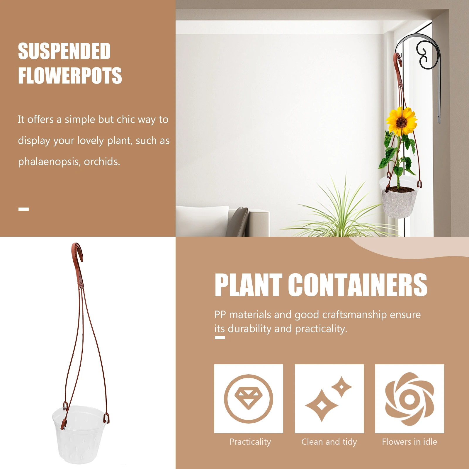 

5 set Transparent Flower Pot Set Balcony Phalaenopsis Hanging Planters PP Material Gardens Balconies Courtyards Outdoor