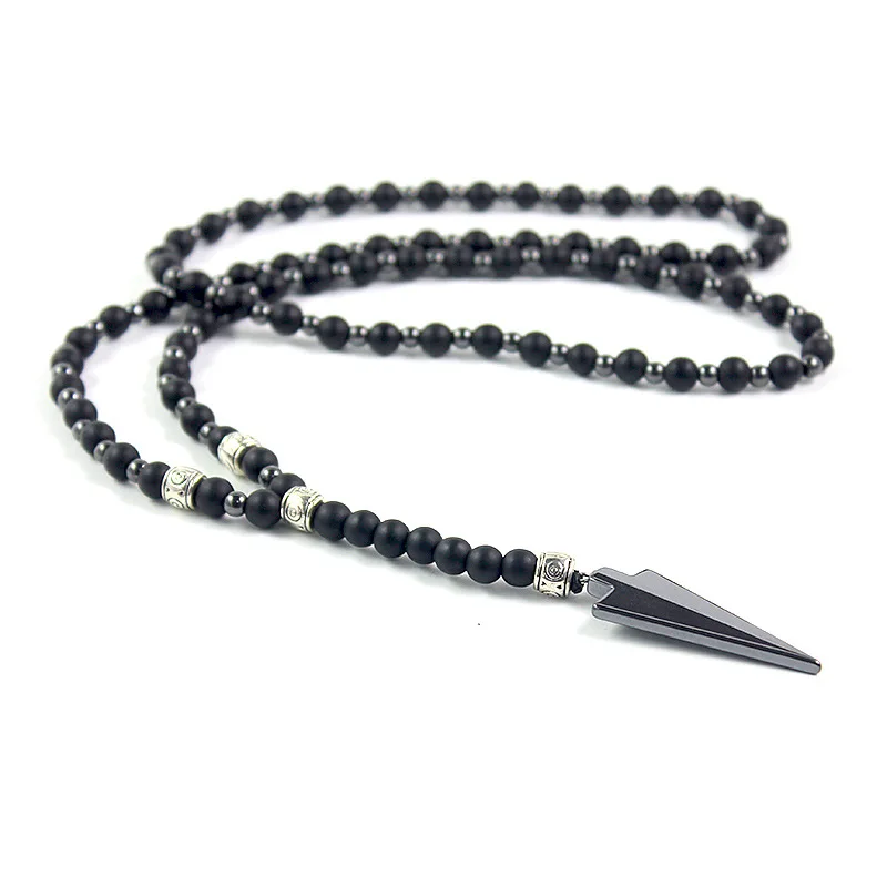 Arrow Necklace Matte Imitation Black Agate Round Bead Hematite Minimalist Harajuku Style Men Women Necklaces - view 2