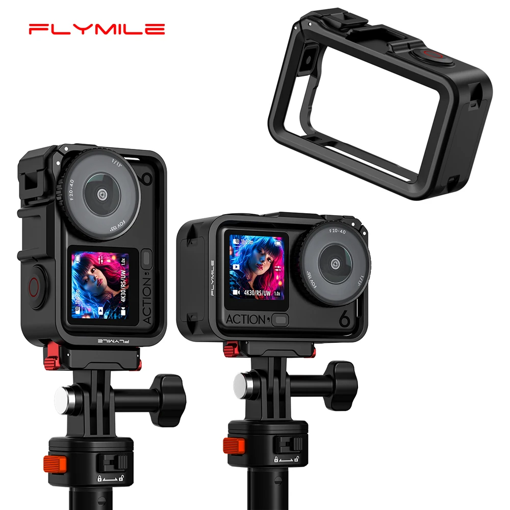 Flymile Action 6 Cage Protective Cage Expansion Frame Case with Cold Shoe Mount for DJI OSMO Action6 Accessories