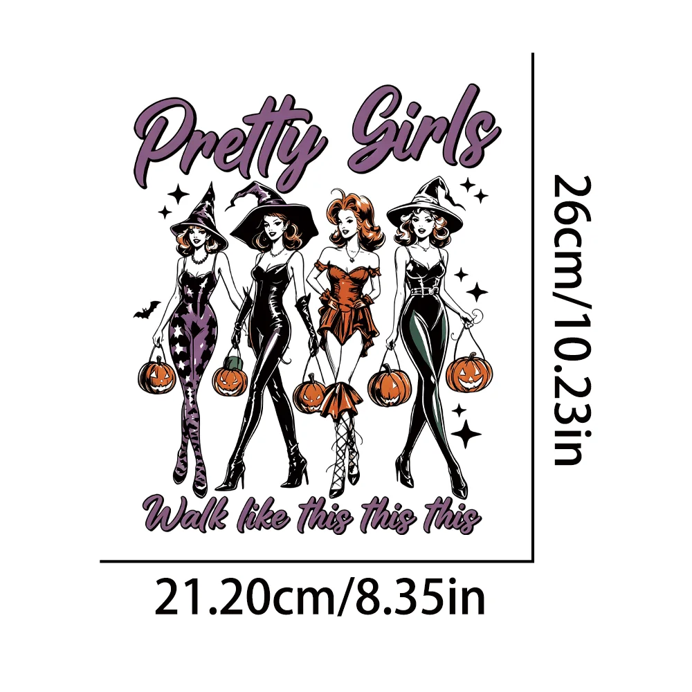 1 Pack Retro Girl Pumpkin HTV Iron-on Patch for Halloween Party Outfits, Anti-Crack & Fade-Resistant