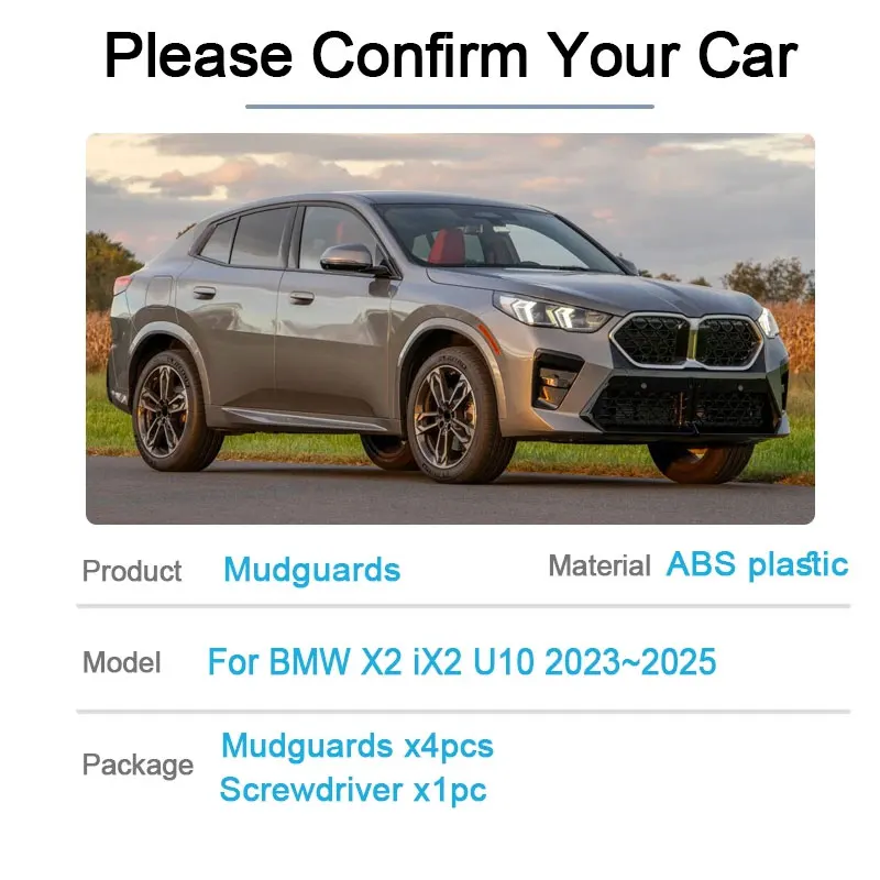 For BMW X2 Accessories iX2 U10 2023 2024 2025 Car Fender Front Rear Mud Guard Anti-splash Mudflaps Mudguard Auto Tools Part 4PCS