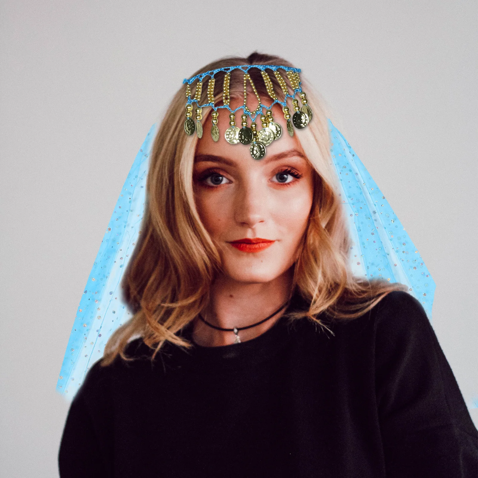 1 مجموعة 1 مجموعة الرقص الشرقي وشاح الرأس مجموعة خفيفة الوزن البوليستر الهندي نمط الرقص خوذة لمرحلة الأداء النساء الرقص #4