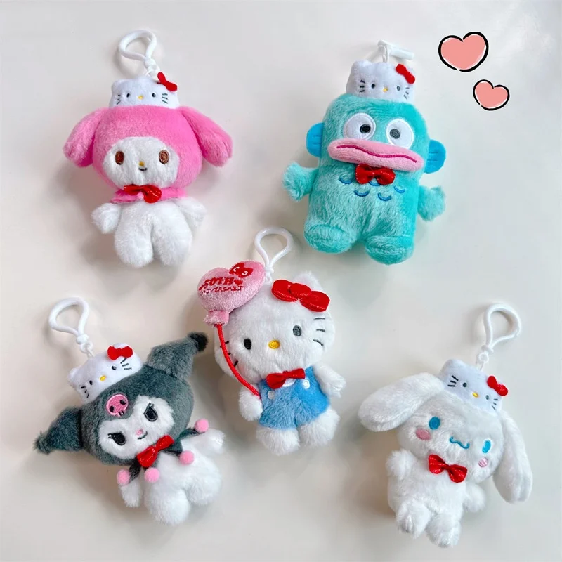 12cm Sanrio My Melody Kuromi Cinnamoroll Kt Cat Purin Dog Plush Toy Anime Stuffed Animals Keychains Small Pendant