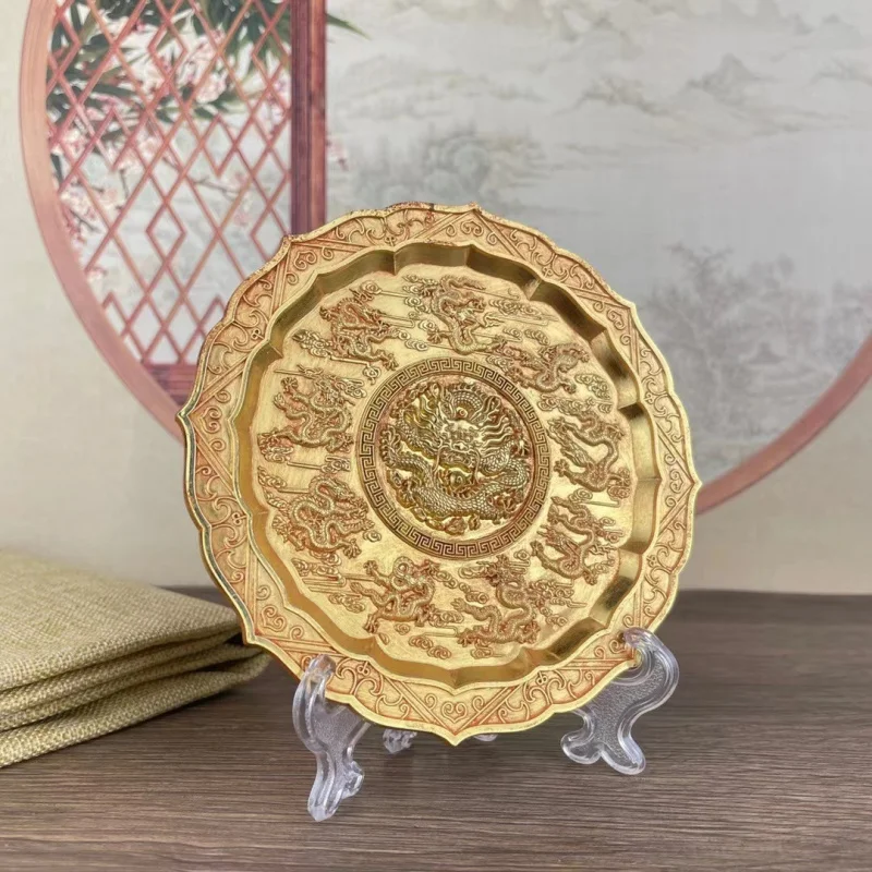 Miscellaneous Collection: Qing Dynasty Qianlong Era Gilt-Plated Dragon Plate, Craft Item, Home Decor Ornament