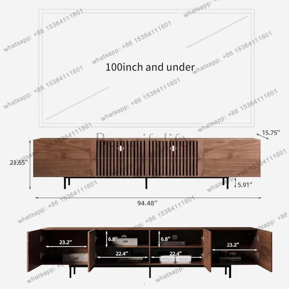 Mid Century Modern TV Stand 4 Doors 94.48 Inch Wide Entertainment Center TV Console For Living Room Bedroom Display Showcase