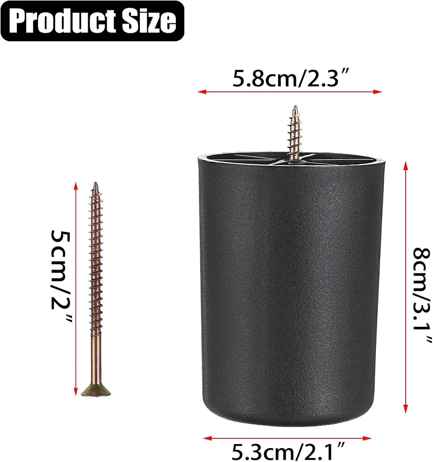 4 قطع من أرجل الأثاث البلاستيكية مقاس 3 بوصات، أرجل أريكة بلاستيكية، أرجل الأريكة، مجموعة استبدال أقدام الأريكة، ساق كرسي مستديرة سوداء