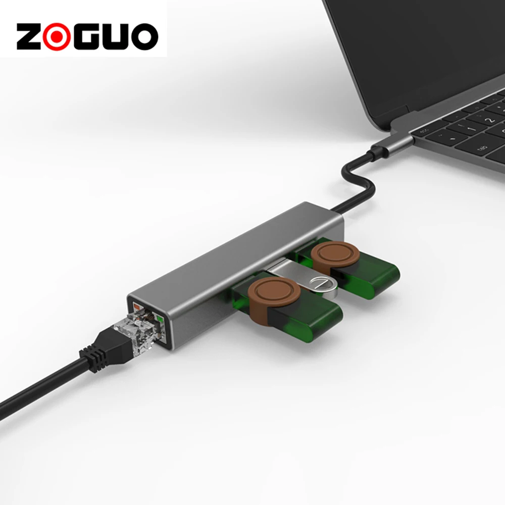 Adapter USB C 4 w 1 Hub type-c do USB-A TypeC do złącza sieciowego RJ45 1000 mb/s Cat 6 Cat6 Cat5e Cat 5 do telefonu, komputera