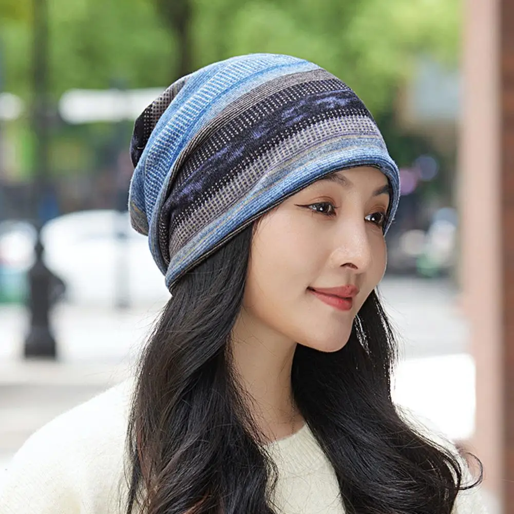 Elastic Hat Colorful Letter Print Unisex Winter Hat Windproof Elastic Anti-slip Neck Warmer for Cycling with Ponytail Hole Hop