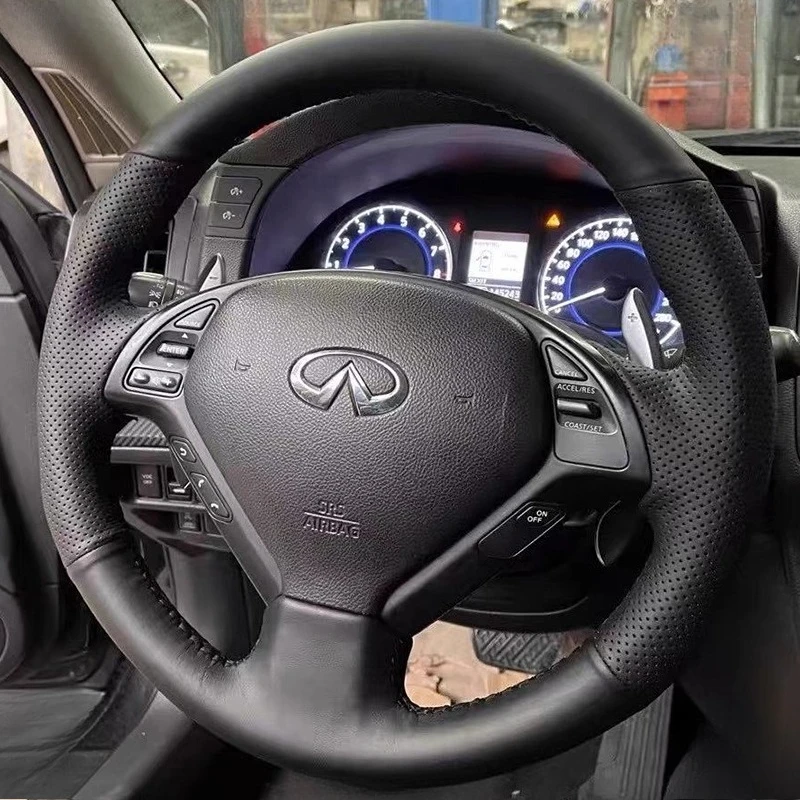 

for Infiniti G25 G35 G37 X30 EX35 EX37 Q40 Q60 QX50 2008-2018 Hand Stitched Dark gray Genuine Leather Car Steering Wheel Cover